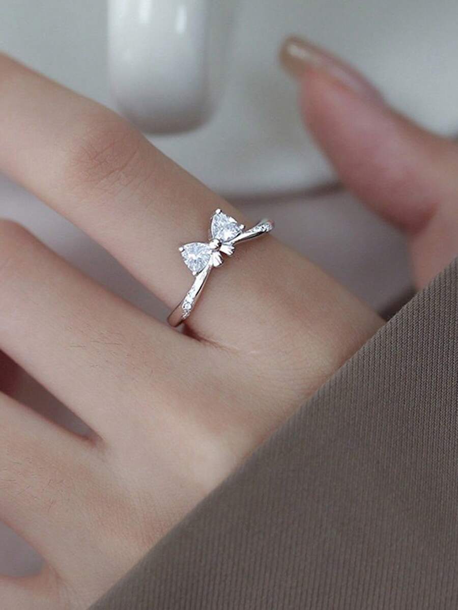 1pc Cute & Fresh Bowknot Adjustable Open Ring, Fashionable Daily Wear Romantic Wedding Accessory For Women