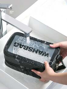 1 pezzo Borsa da toilette da viaggio in PVC trasparente rosa + pelle, organizer trasparente per il trucco da donna, borsa impermeabile per la conservazione dei cosmetici, adatta per la cura della pelle e il trucco da donna per la spiaggia/viaggio, per vacanze, bagno, camera da letto, grande capienza