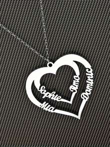 Custom Family Love Engraved Stainless Steel Pendant Necklace, Elegant Design For Daily Wear, Mother's Day Gift, Valentine's Day Gift, Family Member Memorial, Thanksgiving Christmas Home Decor - Multicolor - View 5