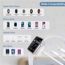 1 pieza Cable de carga rápida magnético 3 en 1, compatible con Apple Watch Series Ultra2/SE/10/9/8/7/6/5/4/3/2/1, 16/15/14/13/12/11 - Blanco - Ver 3