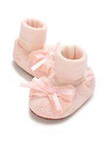Spring Infant 0-1 Year Old Infant Girls Soft Bottom Anti-Slip Princess Footwear Sock With Bow Decor - Pink - View 4