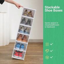 1Pcs 6 Tier Clear Plastic Shoe Storage Box Stackable Foldable Boxes Trainer Organiser - White - View 8