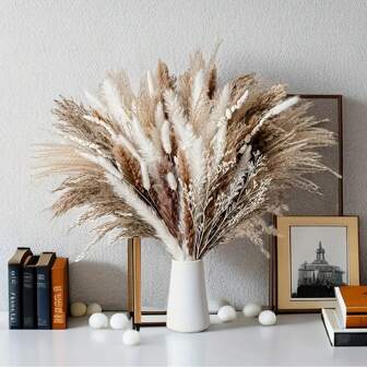 29/57/92 Pcs 17" Artificial Dried Pampas Grass Bouquet, Bohemian Style Natural Dried Flowers - Bohemian Home Decor, Bridal And Bridesmaid Wedding Vases, DIY Centerpieces For Christmas, Halloween, Thanksgiving, Autumn,Fall Decor,Autumn