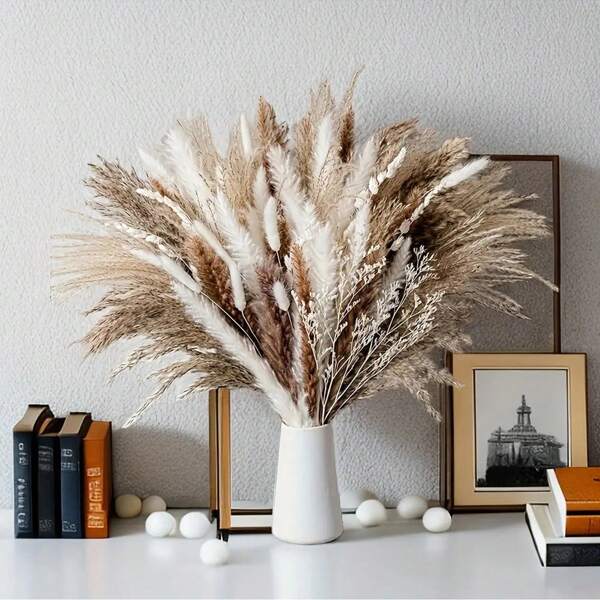 29/57/92 Pcs 17" Artificial Dried Pampas Grass Bouquet, Bohemian Style Natural Dried Flowers - Bohemian Home Decor, Bridal And Bridesmaid Wedding Vases, DIY Centerpieces For Christmas, Halloween, Thanksgiving, Autumn,Fall Decor,Autumn