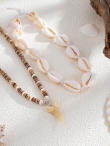 2pcs Bohemian Style Shell & Coconut Beaded Necklace - Multicolor - View 6