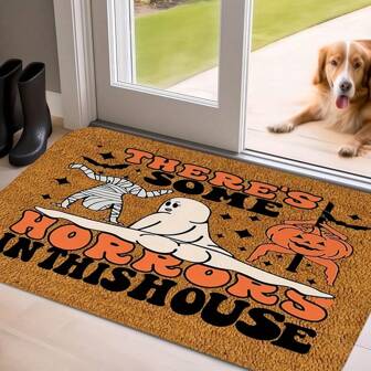 Interesting Halloween Doormat - "This House Is Haunted" Design, Super Soft Plush, Anti-Slip Water Absorbent Bath Mat, Suitable For Bathroom And Living Room Decor, Halloween Decoration