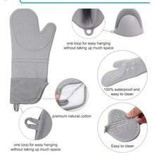 Oven Mitts Oven Gloves And Cotton Thread Weave Pot Holders Sets, Heat Resistant Silicone Oven Mittens With Hot Pads Potholders Farmhouse Kitchen Decor For Kitchen Cooking Baking Accessories - 灰色 - 查看 5