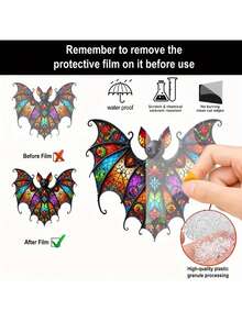 2D 平面，1 件鲜艳亚克力蝙蝠挂饰 - 彩色玻璃效果风格，非常适合万圣节装饰、墙壁艺术、户外使用、钥匙扣饰物、包袋配饰、万圣节装饰 - 彩色 - 查看 7