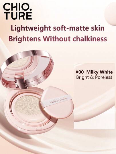 CHIOTURE Creamy Skin-Fit Cushion Foundation Satin-Finish Radiance, Lightweight Coverage Zero Cakeyness,Long Lasting, Commute-To-Date Natural Glow