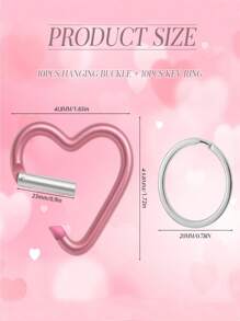 10 pièces/20 pièces Porte-clés pince en forme de cœur en alliage d'aluminium, clips pression en forme de cœur avec anneau porte-clés pour usage extérieur, voyage, promenade, hamac, laisse pour chien, porte-bouteille d'eau, fournitures, rose