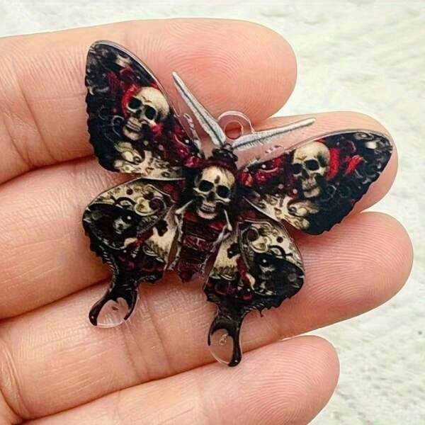 5/10 piezas Set de accesorios de encanto de Halloween, piezas de joyería con colgante de mariposa calavera acrylic creativo, adecuado para hacer collares DIY