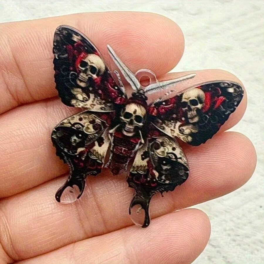 Zestaw 5/10 akcesoriów z zawieszkami na Halloween, kreatywny akrylowy wisiorek w kształcie czaszki z motylem, nadaje się do samodzielnego tworzenia naszyjników - Wielokolorowe - Zobacz 1