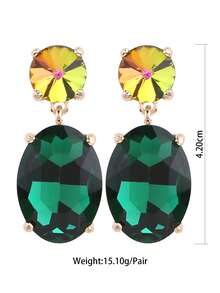 ACEHLN 1 对北美风格锌合金圆形耳钉，配椭圆形玻璃吊坠，钻石装饰女士婚礼/正式耳环 - Style 1 - 查看 3