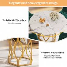 Sairedel Round Dining Table (100*100*76cm), Kitchen Table, Round Coffee Table For 4, Suitable For Dining Room, Living Room, Metal Table Legs, MDF Marbled Tabletop, Golden Legs