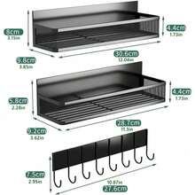 Küchenorganisation und -aufbewahrung, 3-teiliges magnetisches Lagerregal mit 8 Haken, magnetisches seitliches Kühlschrank-Aufbewahrungsregal, beweglicher magnetischer Kühlschrank-Organizer für Kühlschrank, Backofen, Mikrowelle, Groß 30,6 x 9,8 x 8 cm/Klein 28,7 x 9,2 x 5,8 cm, Schwarz - Schwarz - Übersicht 6