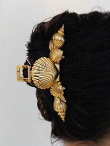 Hair Clips 1pc Elegant Large Shell Texture Striped Hair Clip, Sweet Elegant Hair Accessory Hair Accessories Elegant Claw Clips, School Stuff, College - Multicolor - View 6