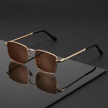 1 副男女款复古不对称镜框时尚眼镜 - 金色金属镜框，渐变镜片，轻巧时尚，适合休闲佩戴，日常佩戴，装饰镜片