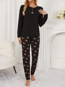 Spring/Autumn Heart Pattern Pajama Set, Women Casual Comfortable Loungewear Set, Fall Clothes - Multicolor - View 3