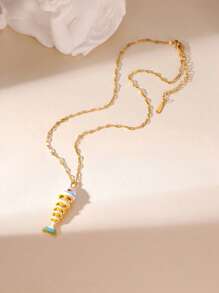 GEREIT 1pc Natural Stone Gold Fish Pendant Necklace For Women, Suitable For Daily Wear And Beach Vacation