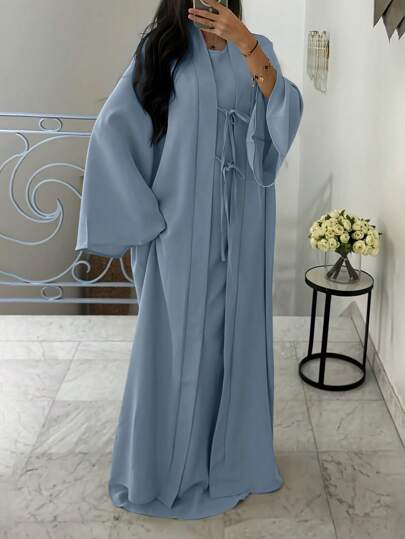 ANCHOSE ANCHOSE Women's Middle Eastern Elegant Sleeveless Maxi Dress And Bowknot Long Cardigan Two Pieces Set