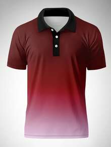 大码男士渐变印花休闲时尚短袖 Polo 衫 - 紅色 - 查看 2