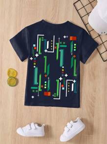 Casual & Fashion T-Shirt, Cartoon Cool Pattern Round Neck Short Sleeve, Children Clothing For Outdoor Activities, Hot Selling Item