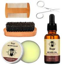 Goiple 1/2/5/7件套胡须护理套装，包含胡须洗发水、胡须滋养油、胡须增厚油、胡须膏、胡须刷、胡须梳、胡须填充笔，软化并滋润胡须，清洁和护理胡须，是送给男友、兄弟、父亲、丈夫的理想礼物（檀香） - 黑色 - 查看 15