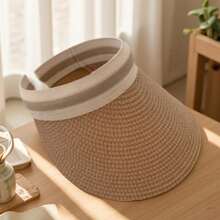 قبعة قش شمسية كاكي لصيف أحادية القطعة، قبعة واقية من الشمس للخارج