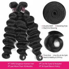 Aopusi Loose Deep Wave Bundles With Closure (22 24 26+20,Free Part)Loose Wave Human Hair Bundles With Lace Closure Brazilian Human Hair Weave Bundles With Closure Virgin Hair Weft 150% Density Natural Color - Natural Black - 查看 6
