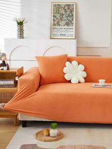 1 件提花沙发套，客厅短毛绒沙发套，宠物弹力沙发套，家居装饰 - 橘色 - 查看 6