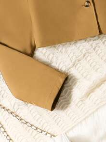 2pcs/Set Girls' Spring/Autumn New Jumpsuit Set, Girls' Brown Lapel Long Sleeve Shirt + Sleeveless Striped Jumpsuit Pants, Teenage Simple Comfortable Skin-Friendly Casual Outfit, Girls' Fashion Resort Entertainment Leisure Childrenswear - 棕色 - 查看 6