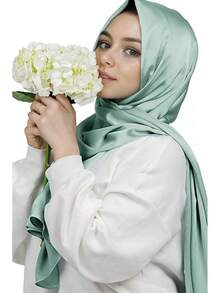 Luxury Satin Hijab Scarf Shawl Wrap Women Long - Sage Green - 查看 2