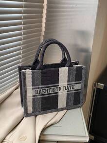 新款时尚女士托特包手提包别致复古格子方形手提包，适合约会、购物，百搭精致