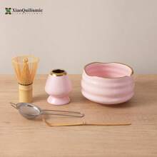 5 Piece Set Japanese Matcha Bowl Set, Matcha Whisk Holder, Bamboo Matcha Whisk, Bowl With Spout, Matcha Sieve Scoop, Matcha Set, Gift For Matcha Lovers (Available In Pink, Yellow, White), Traditional Matcha Tea Set, Tea Ceremony Gift - 彩色 - 查看 5