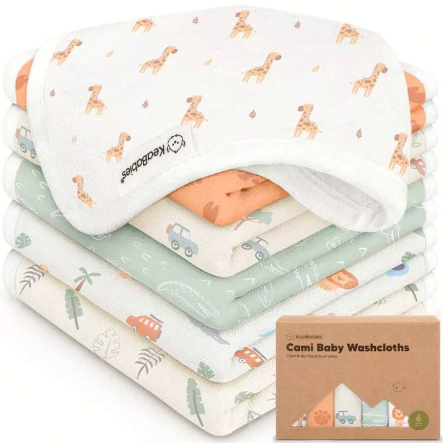 6-Pack Cami Washcloths Newborn, 10x10 Organic Cotton Face Wash Cloths Babies, Soft & Absorbent Bath Towels H05S - 荒野 - 查看 1