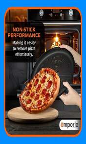 Emporio Kitchen Pizza Baking Pan - 1575-Inch Round Perforated Carbon Steel Tray With Non-Stick Coating, Dishwasher Safe, Oven Safe (Up To 450° F), Airflow Design, PFOA, PFOS, PTFE Free, Gray