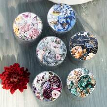 1 pieza Pegatina de cinta washi de temática floral retro de material PET, 6 diseños de flores para todas las estaciones, scrapbooking, escritura en diario y manualidades DIY.