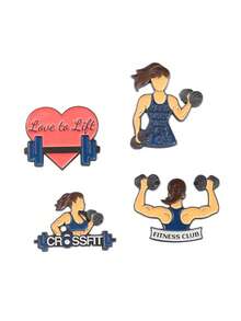 4 件装欧美创意健身女孩杠铃举重运动器材设计金属珐琅别针办公室配饰衬衫夹克珠宝圣诞节万圣节衣服别针趣味可爱教师礼物 - A - 查看 5