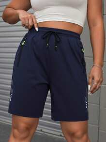 Women's Quick-Dry Athletic Shorts With Zipper Pockets - Breathable Running & Gym Shorts - Navy Blue - View 1