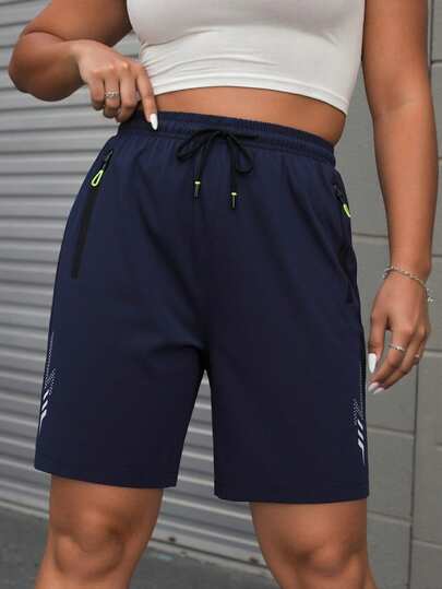 Shorts esportivos femininos de secagem rápida com bolsos com zíper - Shorts respiráveis para corrida e academia