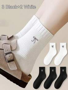 1/5/10双装女士纯色蝴蝶结船袜，舒适透气休闲运动袜，黑/白/灰绒面材质，适合搭配乐福鞋，校园风，返校必备，居家、休闲、运动皆宜，圣诞好礼