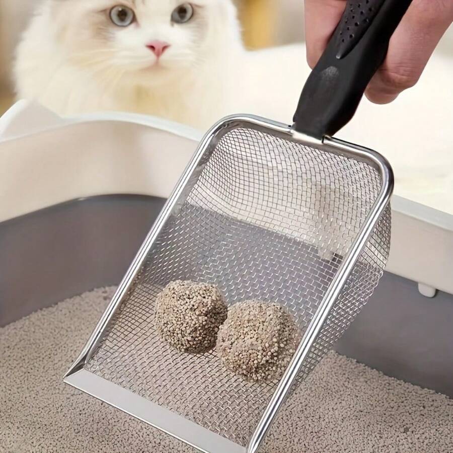 超大不锈钢猫砂铲 - 耐用的金属宠物粪便铲，宽筛面，高效过滤 - 适用于猫砂盆清洁，理想的猫砂铲工具