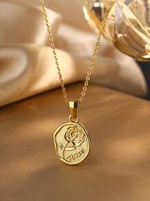 VceTd 1 件优雅不锈钢项链，带椭圆形亮片和玫瑰花装饰，适合女性在各种场合佩戴或作为情人节礼物