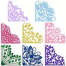 Set Corner Lace Die Cuts Metal Die Cuts Lace Cutting Dies Metal Corner Flower Butterfly Stencil Template For DIY Crafts Scrapbook Album Paper Card - Silver - View 2