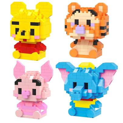 סט פו הדוב, חזרזיר וטיגר, דגם משחק מפואר לילדים, מתאים למשחקי עשה זאת בעצמך חינוכיים לבנים ולבנות, משחקי אנימה מצוירים, צעצועי קוביות בניין חמודים וקאוואיים, קישוטי שולחן עבודה לחובבי קוביות בניין, ציוד לבית הספר לחזרה לבית הספר, מתאים למתנות חג המולד, ליל כל הקדושים ויום הולדת, צעצועי דמויות אנימה לבנים ולבנות