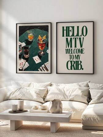 2 Pieces HELLO MTV WELCOME TO MY CRIB Hanging Paintings Party Decor Pictures Cocktail Canvas Posters Playing Cards Print Paintings Dormitory Apartmrnt Wall Decoration No Frame