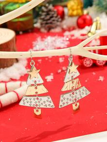 1对圣诞饰品，金属圣诞树造型长款吊坠耳环，可爱优雅，圣诞夜送给女士的礼物 - 彩色 - 查看 3