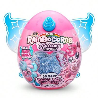 ZURU Rainbocorns Fairycorn Surprise 11" Collectible Plush Stuffed Animal - Ultimate Surprise Egg, Wearable Fairy Wings, Unicorn Slime, Sparkle Sequin Heart, Ages 3+ For Girls, Children (Random)