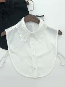 1 件女士刺绣蕾丝领，经典时尚雪纺假领，适合运动衫/运动衫，黑色和白色