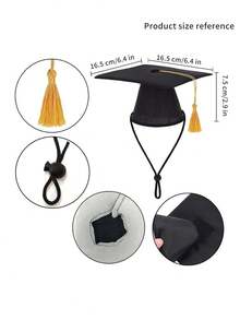 1pc Pet Graduation Cap With Tassel, Party Costume Hat For Cats And Dogs - Black - View 4